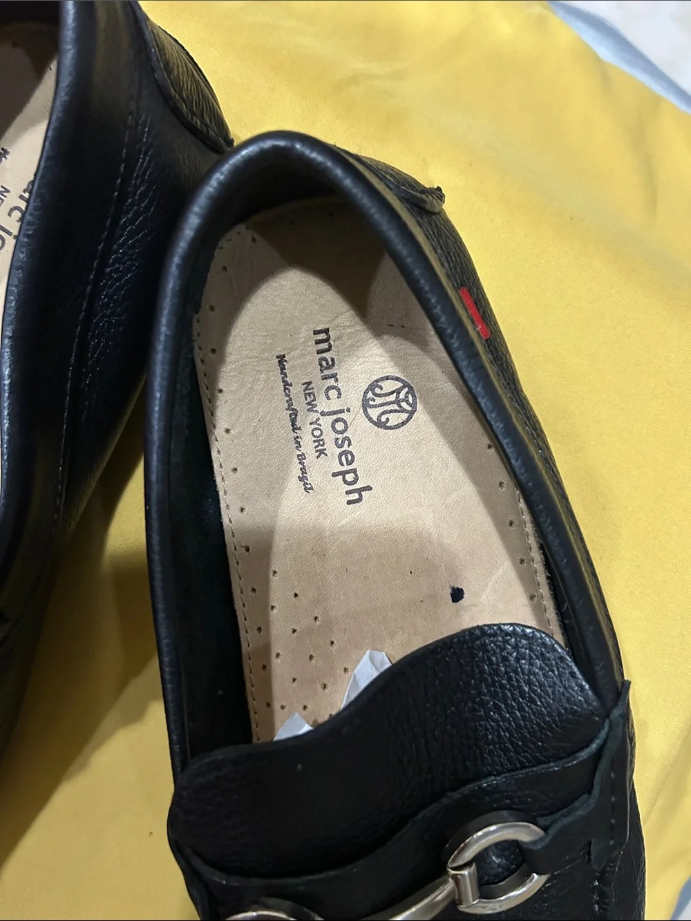 Marc Joseph Men’s Black Leather Slip-On Loafers with Silver Horsebit